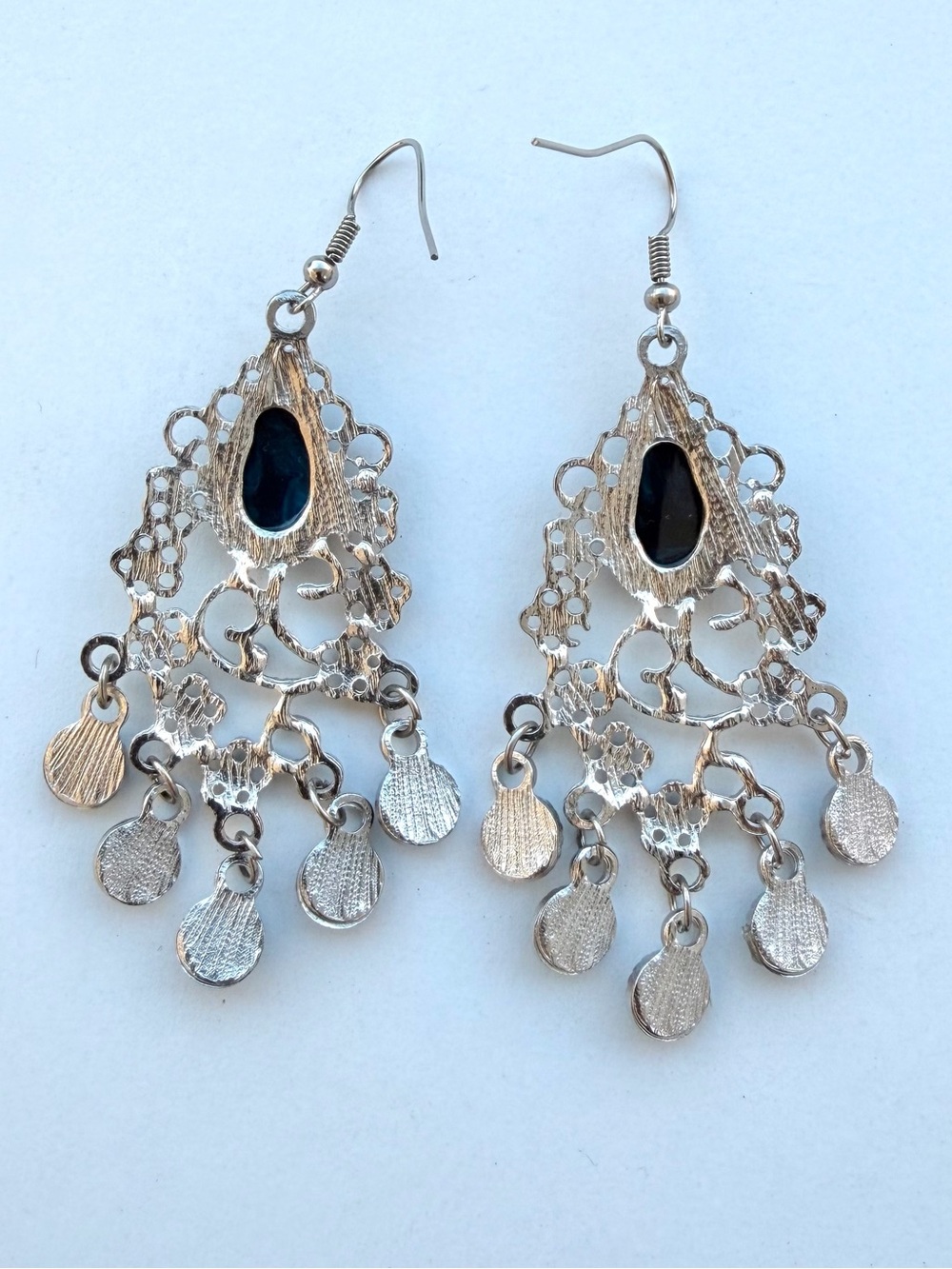 Faux Turquoise and Light Blue Rhinestones Silver-Tone Chandelier Dangle Earrings - Picture 2 of 2
